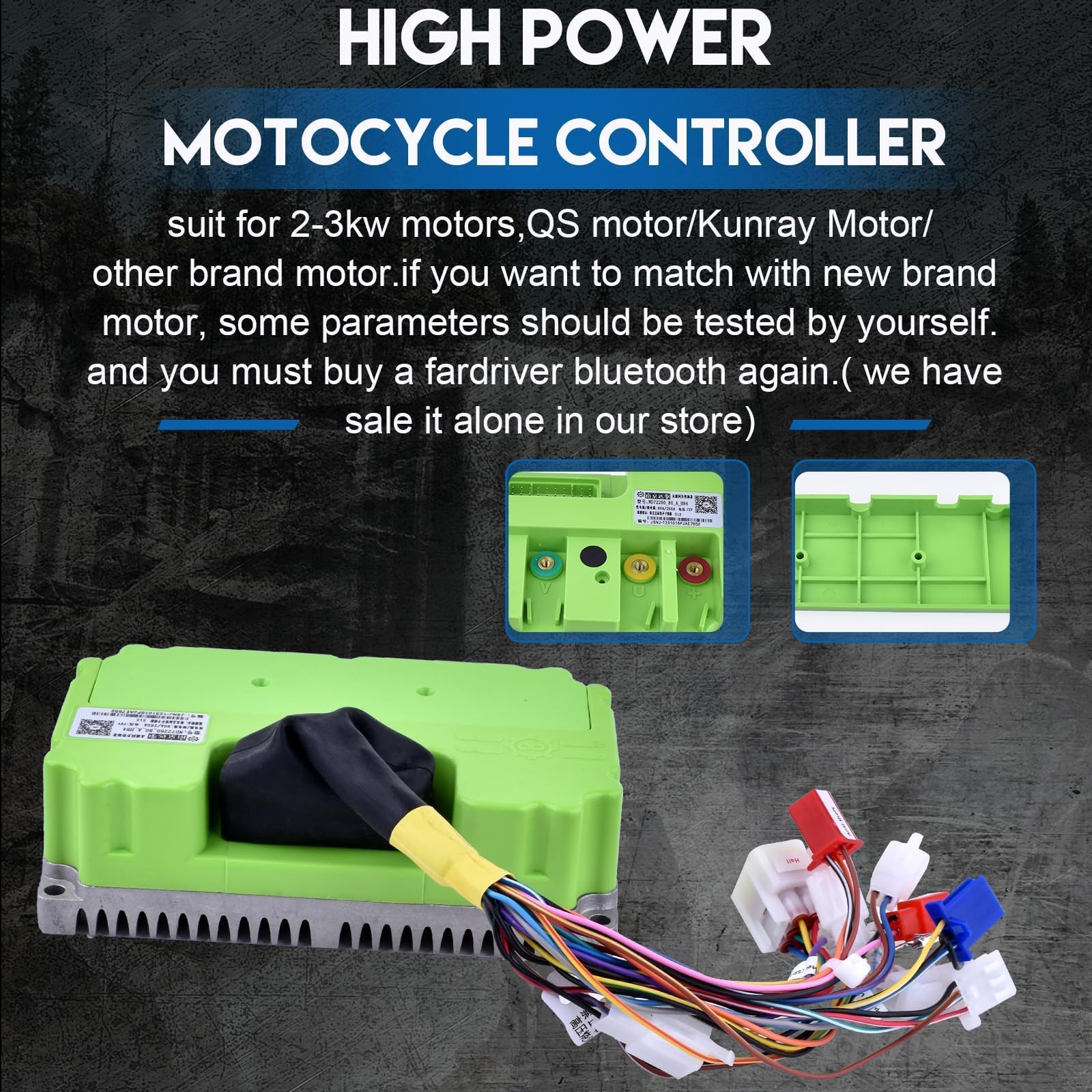 Electric DC Motor 72V 3000W Motor Kit with 48V-72V Brushless Controller and Half Twist Throttle for Go-Karts Programmable Brushless Controller with Temperature Sensing Function (72V 3000W)
