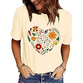 Flower T Shirt for Women Vintage Floral Graphic Shirts Valentine Shirt Wildflower Short Sleeve Casual Garden Lover Tee Tops
