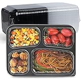 LEOBOX Meal Prep Containers 34oz 40 Pack - BPA Free PP Plastic Shrink Wrap & Leak Proof Takeout Box | Dishwasher Freezer & Microwave Safe Reusable for Bulk Cooking | Black 4 Compartment Food container