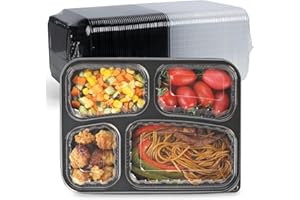 LEOBOX To Go Containers, 40 Pack 34 oz Black 4 Compartments Meal Prep Container Reusable BPA-Free Microwave Freezer Safe Plastic Bento Box with Lids
