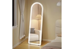 HOMCOM Full Length Mirror with Lights, 64" x 21" Arch LED Full Body Mirror with Dimming and 3 Colour Lighting, Free Standing,