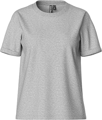 Pcria SS Fold Up Tee Noos, T-Shirt Donna, Grigio (Light Grey Melange Light Melange), 40 (Taglia Produttore: X-Small)