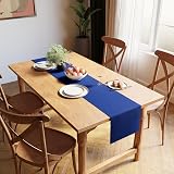 Encasa XO 32x200 cm Table Runner Fine Rib Cotton Solid Blue Machine Washable view 2