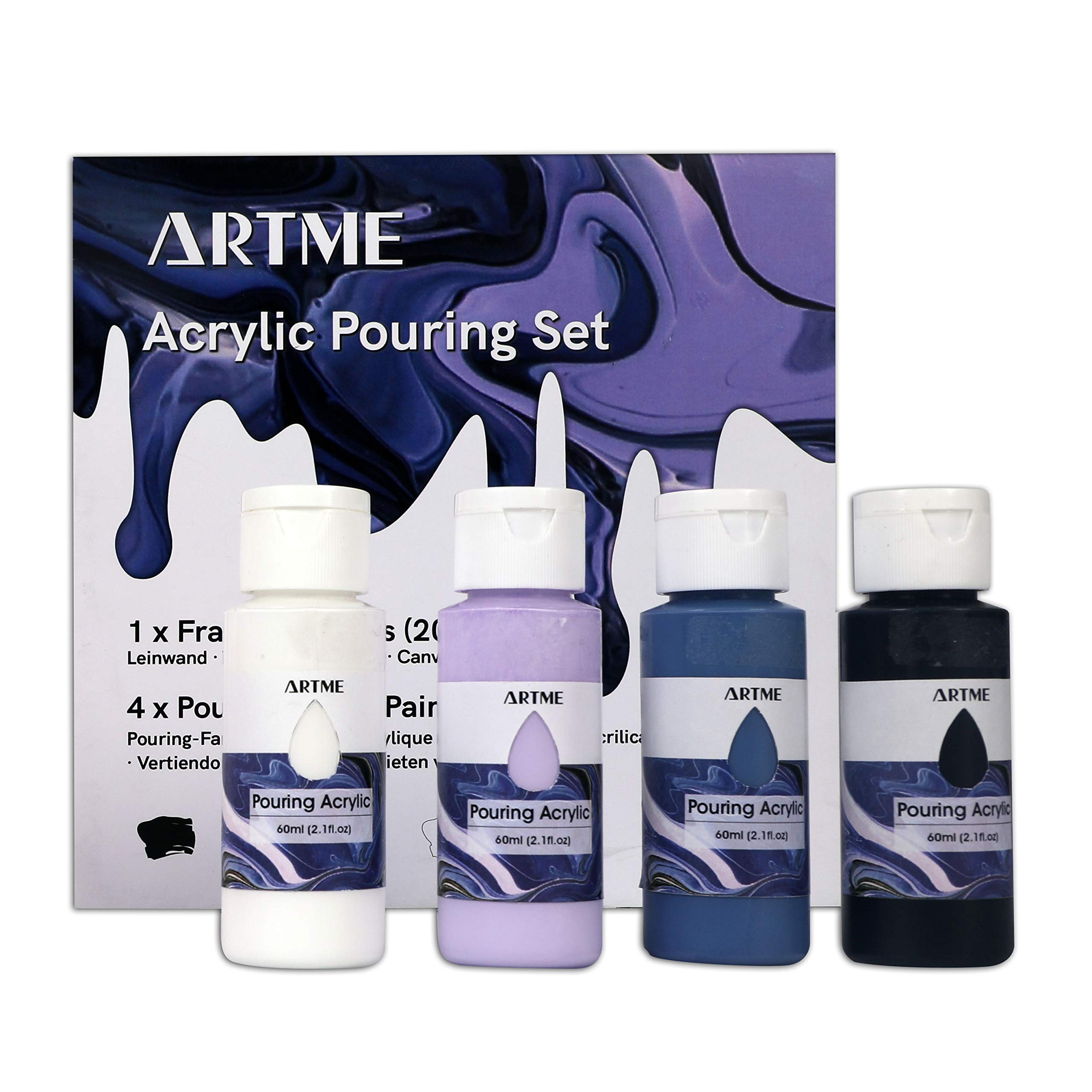 Artme Acrylic Pouring Paint Set - Includes 4 x High Flow Acrylic (60ml), 1 x Canvas (20x20cm) - Beginner Kit, Boost-Up Supplier, Hobby, Starter, Artist, Gifting (Sapphire Crystal)