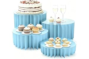 WDPQYY 4 Pack Foldable Buffet Risers, Cardboard Cylinder Stands Food Display Risers with Acrylic Plates, Cake Cupcake Stands for Buffet Table, Dessert Table, Party Wedding Birthday Decor(Blue)