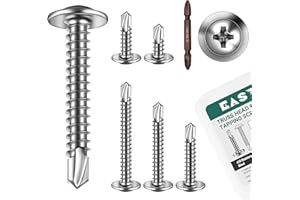 EASTPUK 145Pcs #8 Self Tapping Screws for Metal, 410 Stainless Steel Truss Head Sheet Metal Screws, Self Drilling Screw, 1/2" 3/4" 1" 1-1/4" 1-1/2" Fast Tapping with Drill Bit