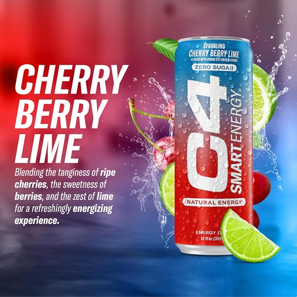 CELLUCOR C4 SMART ENERGY DRINK – BOOST FOCUS AND ENERGY WITH ZERO SUGAR, NATURAL ENERGY, AND NOOTROPICS – 200MG CAFFEINE – CHERRY BERRY LIME (12OZ PACK OF 12)