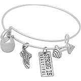 Art Attack Silvertone Strong is Beautiful Workout Weight Plate Barbell Dumbbell Exercise Bag Charm Pendants