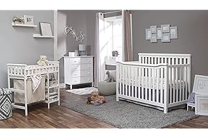 Sorelle Furniture Palisades 3-Piece Nursery Set with 4-in-1 Convertible Crib, 4-Drawer Dresser,and Changing Table with Hamper, Baby Furniture Made of Wood,Non-Toxic Finish,Nursery Furniture Set-White