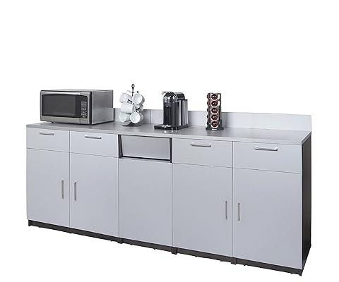 Coffee Kitchen Cabinets Set, Espresso/Silver, Factory Assembled