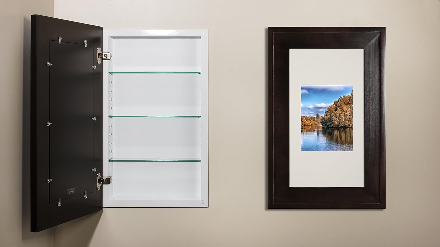 The Extra Large Coffee Bean Concealed Medicine Cabinet 14x24 A Recessed Mirrorless Medicine Cabinet With A Picture Frame Door Decorate It Yourself And Enjoy A No Mirror Medicine Cabinet Available In Black
