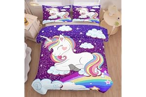 Tailor Shop Unicorn Bedding Sets Twin Size,Purple Unicorn Comforter Sets for Girls Kids Teens with 1 Pillowcase…