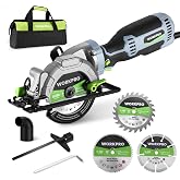 WORKPRO 5.8Amp 3500RPM Circular Saw with Parallel Guide | Max Cutting Depth 1-11/16''(90&deg;),1-1/8''(45&deg;), Compact Circular Saw with Three 4-1/2" Blades for Wood, PVC, Tile &amp; Metal