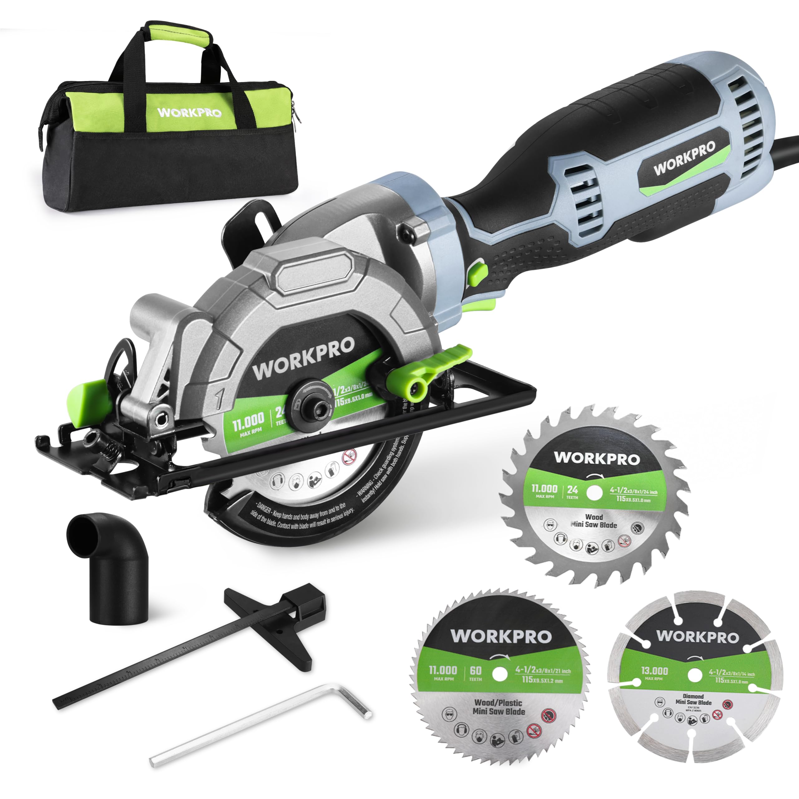 Photo 1 of WORKPRO 5.8Amp 3500RPM Circular Saw with Parallel Guide, Maximum Cutting Depth 1-11/16?(90°),1-1/8?(45°), Compact Circular Saw with Three 4-1/2" Blades for Wood, PVC, Tile, Cement Block