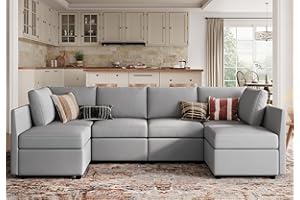 LINSY HOME Modular Sectional Sofa, Convertible U Shaped Sofa Couch with Storage, Memory Foam, Modular Sectionals with Ottomans, 6 Seat Oversized Sofa Couch with Chaise for Living Room, Grey