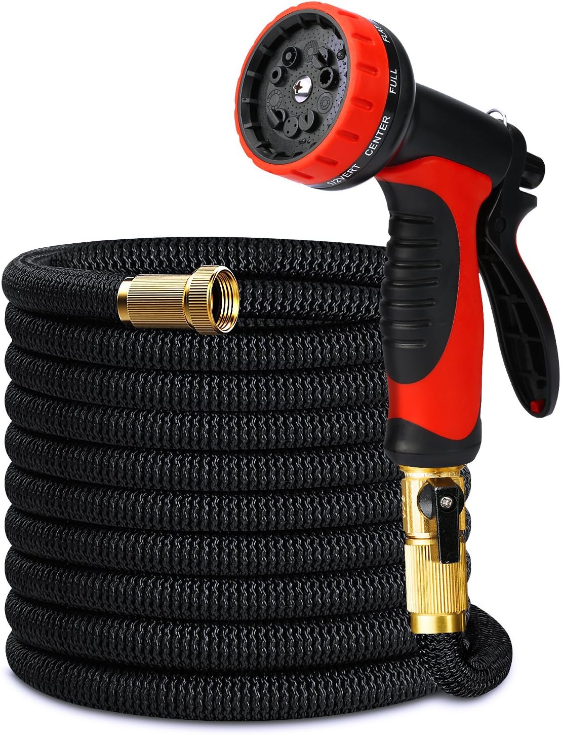 EZfull 50ft Water Hose Expandable Garden Hose with 10 Function Spray Nozzle, 3/4" Solid Brass Fittings, Extra Strength Fabric - Flexible Expanding Hose with Double Latex Core