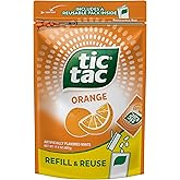Tic Tac Bulk Orange Refill Bag, Pocket-Sized Mints, 17.2 oz | Use this refill bag of mints bulk to fill the included pocket-sized pack for Orange Tic Tacs on the go in your office or car