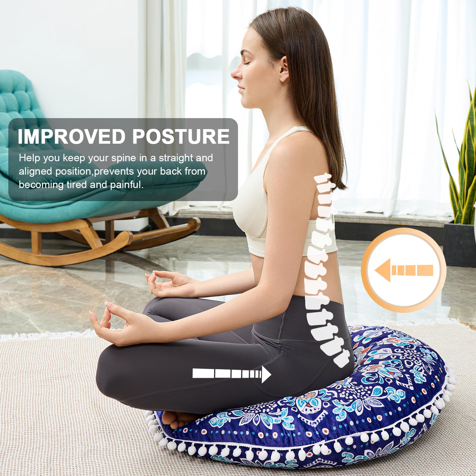 Turnextte 32 in Meditation Floor Cushion, Round Large Floor Pillow for Adult, Yoga Pillows for Sitting on Floor, Madala, Memory Foam Filling - Image 3