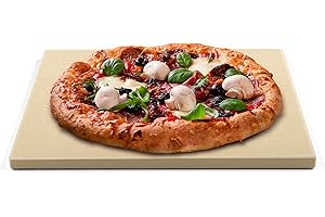 Cook N Home Pizza Grilling Baking Stone with Scraper, 16-Inch x 14-Inch Rectangular Heavy Duty Cordierite Bread Stone for Oven and Grill, Thermal Shock Resistant Ideal for Baking Crisp Crust Pizza