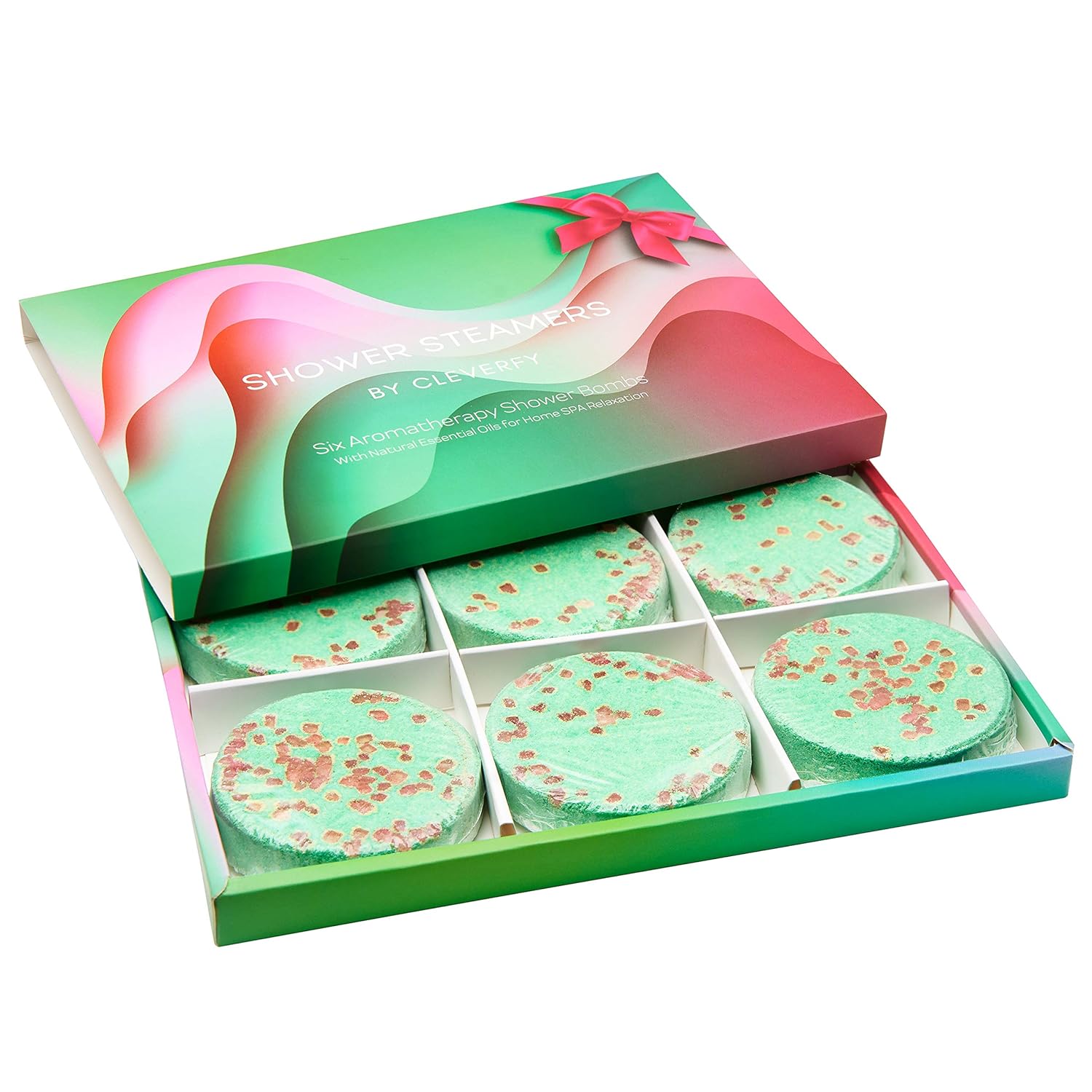 Cleverfy Aromatherapy Shower Steamers - Set of 6 Shower Bombs for Father's Day with Essential Oils for Relaxation and Nasal Congestion. Green Waves Set: Eucalyptus and Menthol Aroma : Beauty