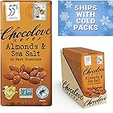Chocolove Almonds & Sea Salt Dark Chocolate Bars | 55% Cocoa | Crunchy Almonds with a Salty Twist | Premium Belgian Dark Choc