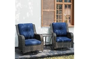 Joyside Outdoor Swivel Rocker Patio Chairs Set of 2 and Matching Side Table - 3 Piece Wicker Patio Bistro Set with Premium & Soft Fabric Cushions(Mixed Grey/Blue)
