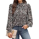 WIHOLL Long Sleeve Shirts for Women Mock Neck Tops Pleated Front Blouses Dressy Casual Spring Fall Clothes 2026 Fashion