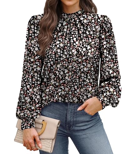 PRETTYGARDEN Women's Long Sleeve Blouses Ruffle Swiss Dot Crochet