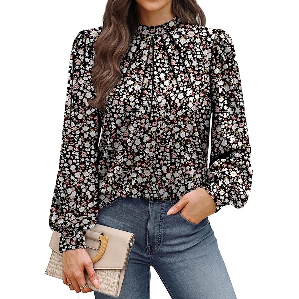 Dokotoo Long Sleeve Shirts for Women Mock Neck Tops Business