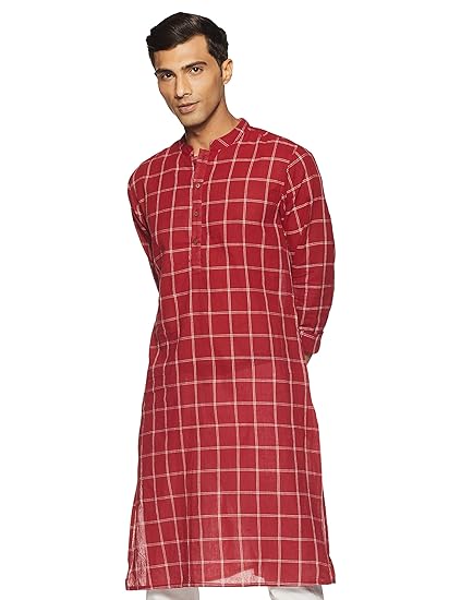 Men's cotton achkan Kurta (SS19/NAY-1001 A_ Maroon_ Large)