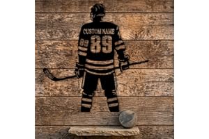 Coovew Personalized Ice Hockey Metal Wall Decor, Custom Hockey Player Name & Number Sign, Player Metal Wall Art Decor for Boy