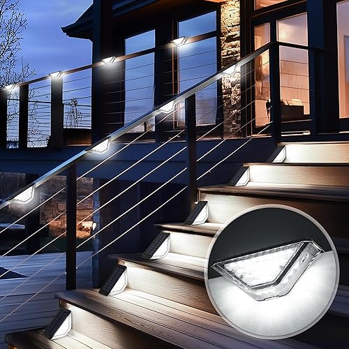 Solpex Solar Fence Lights Outdoor, 6 Pack Solar Wall Lights Outdoor IP65 Waterproof, Step Light for Stairs, Garden, Fence, Yard, Patio(Cold White)