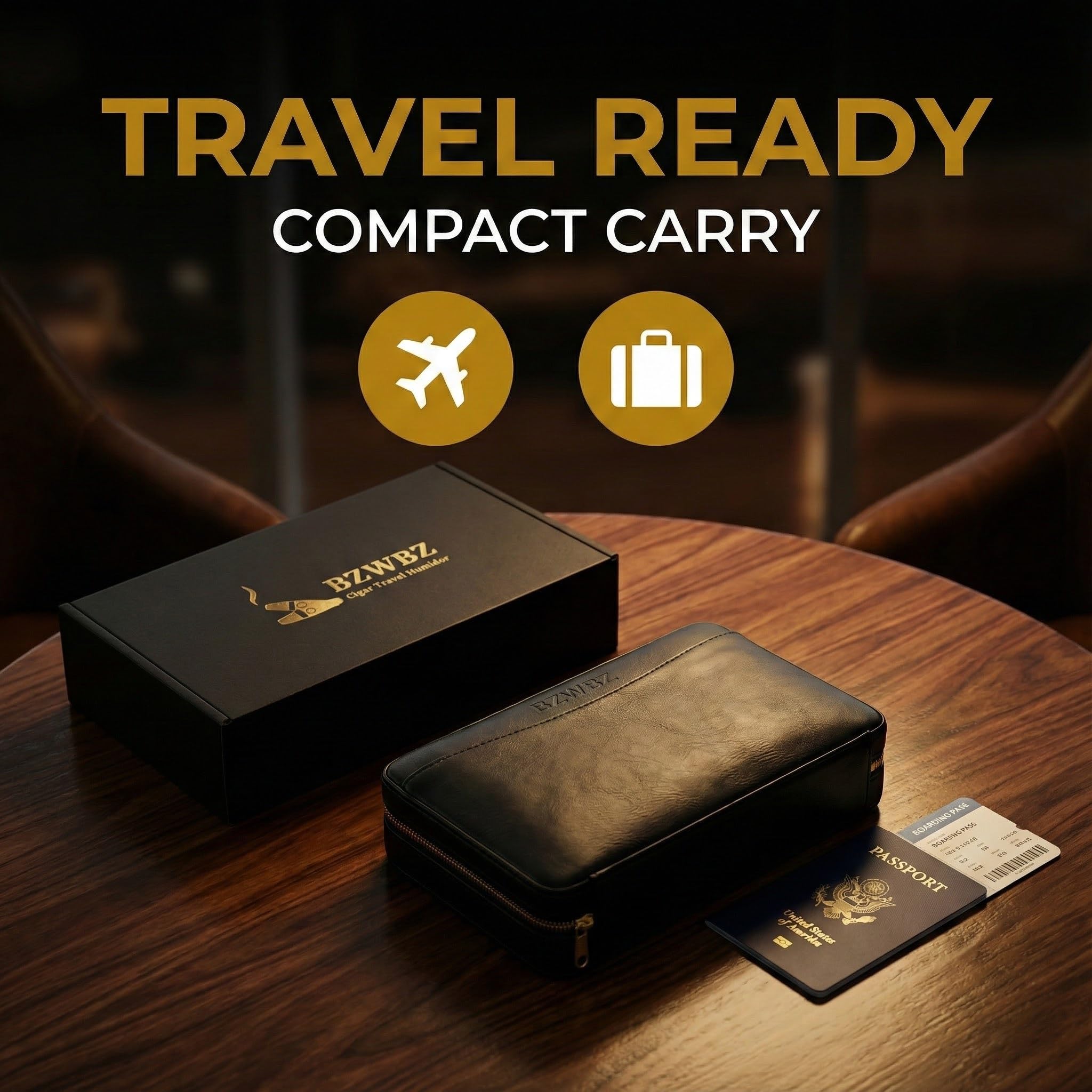 BZWBZ Travel Cigar Humidor Set,Torch Lighter with Cigar V Cutter, Hole Punch, Spanish Cedar Wood Humidor,Black Leather