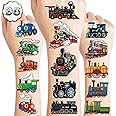 8 Sheets (96PCS) Train Temporary Tattoos – Transportation Birthday Party Decorations Supplies, Train Themed Favors, Pre-Cut Tattoo Stickers for Kids Boys Girls Classroom Prizes