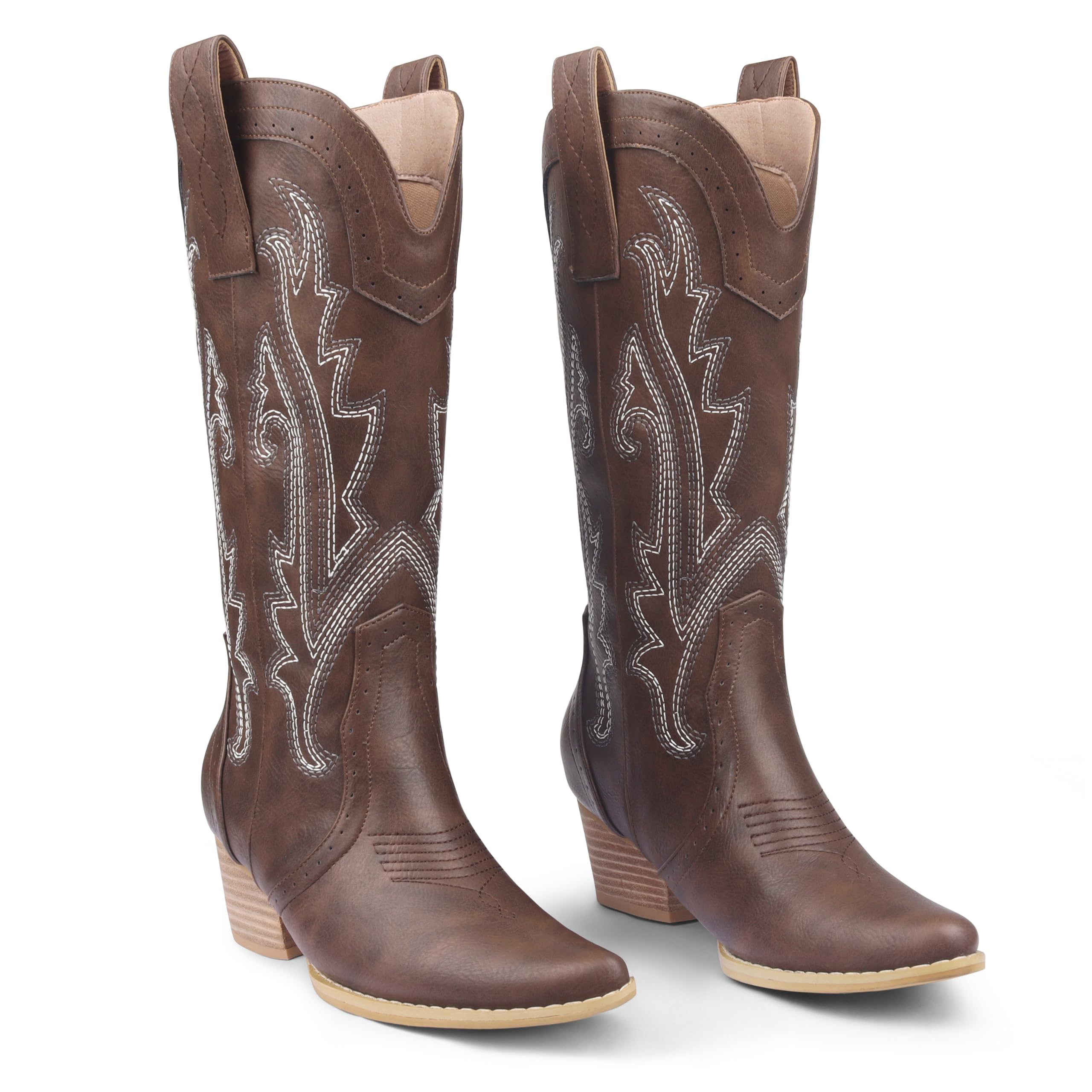 Huntarry Women's Mid Calf Cowboy Boots - Embroidered Retro Square Toe Western Boots - View #5
