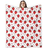 CosxHabitat Preppy Strawberry Fleece Throw Blanket 50X60, Cozy Girly Flannel Decor for Couch Bedroom, Cute Soft Warm Fuzzy Winter Gifts for Women Girls Teen Kids