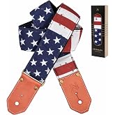 Nefelibata Guitar Strap Cotton with Thicked First Layer Vegetable Tanned Cowhide Leather Ends for Acoustic, Bass, Electric Guitar, Gift for Your Love Guitarists