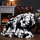 PLUUSHUU Faux Fur Throw Blanket for Couch, Fluffy Fuzzy Plush Bubble Blanket, Soft Warm Cozy Shaggy Rabbit Blanket, Luxury Decorative Gifts for Sofa Bedroom Living Room, 60x50inch (Cow Print-Black)