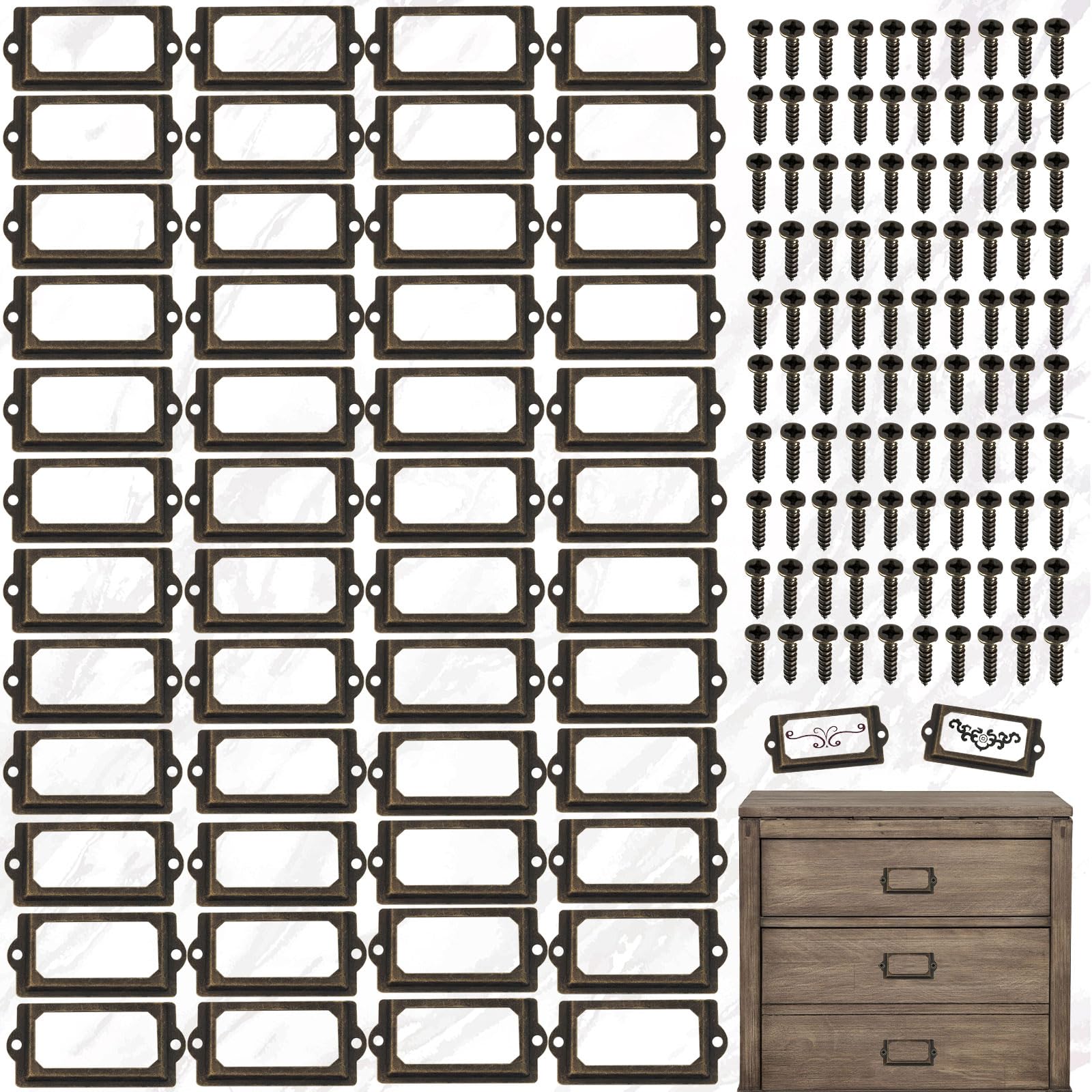 Brateuanoii 50 x Metal Label Holders for Name Cards Drawer Name Cards for Name Plates Apothecary Cabinet Archive Drawer