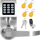 Keyless Entry Door Lock with Keypad, RFID Key Fobs, Remote Control &amp; Keys, Electronic Smart Lock for Home, Office, Airbnb Rental &amp; Commercial Doors, Satin Nickel
