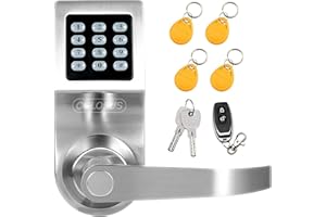 COLOSUS Electronic Smart Door Lock, Keyless Entry with Keypad, Key Fobs, Remote Control, Keys for Home, Office or Commercial, Silver NDL302