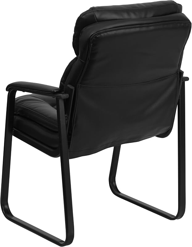 GO-1156-BK-LEA-GG Side Chair exécutif en Cuir Noir avec Sled Base de