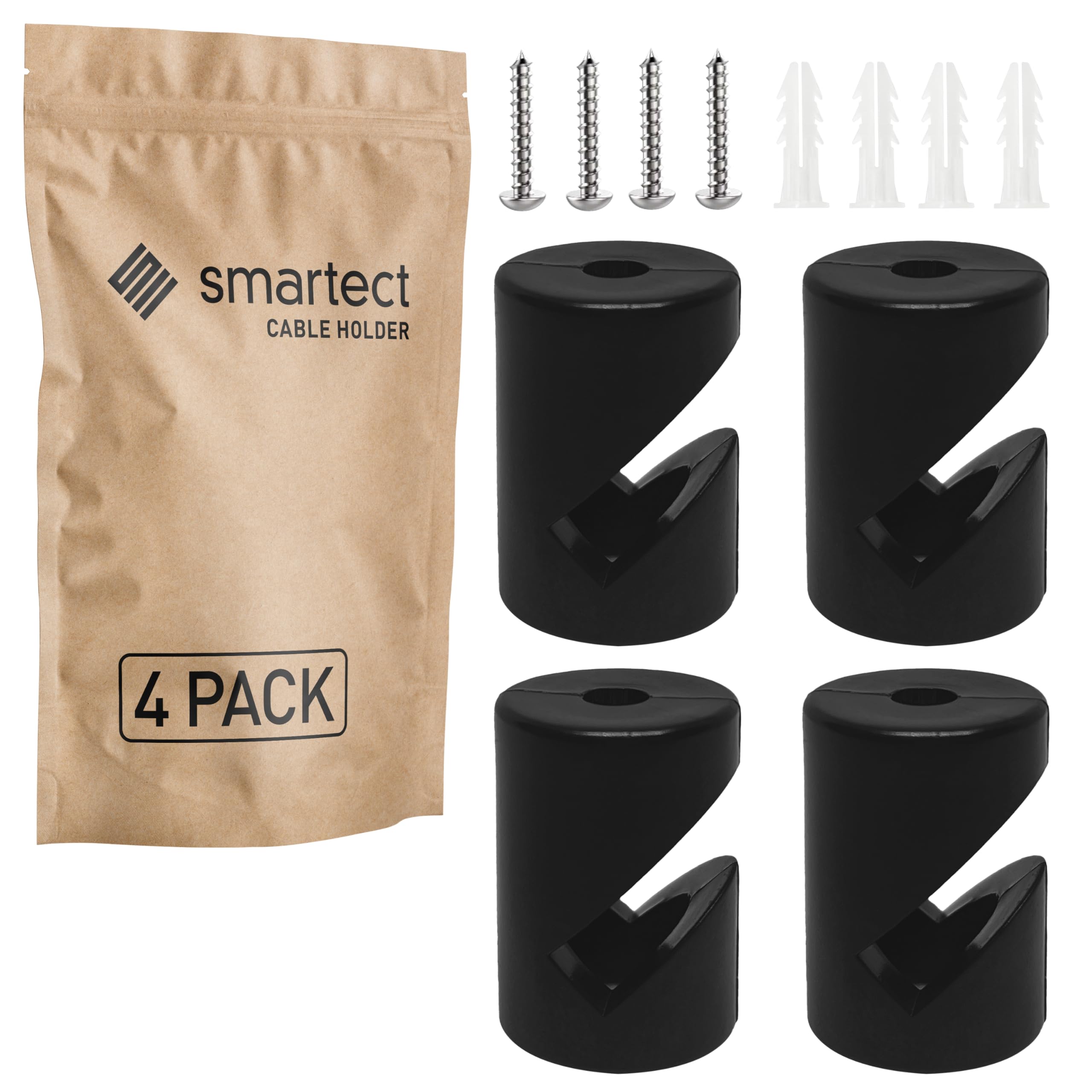 smartect Wall and Ceiling Pins [4 Pieces, Black] Cable Decentralizer with wall Plugs and Screws Included, Ceiling Light Hook for Your DIY Project