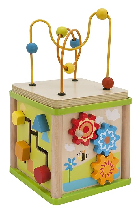 Eichhorn 100003713 - Kleines Spiele-Center 15,5x15,5x29,5cm mit Motorikschleife, Drehspiel, Steckspiel, Sortierspiel und 4 St