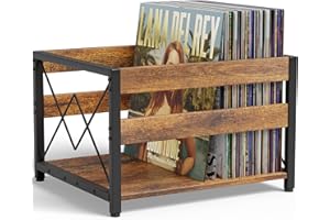 Y&M Vinyl Record Storage Crate, Wooden Storage Box, Classic Cube CD Albums Shelf Holder Organizer, Holds Up to 100+ Records, Magazine Rack for Desktop, Home, Office, Brown