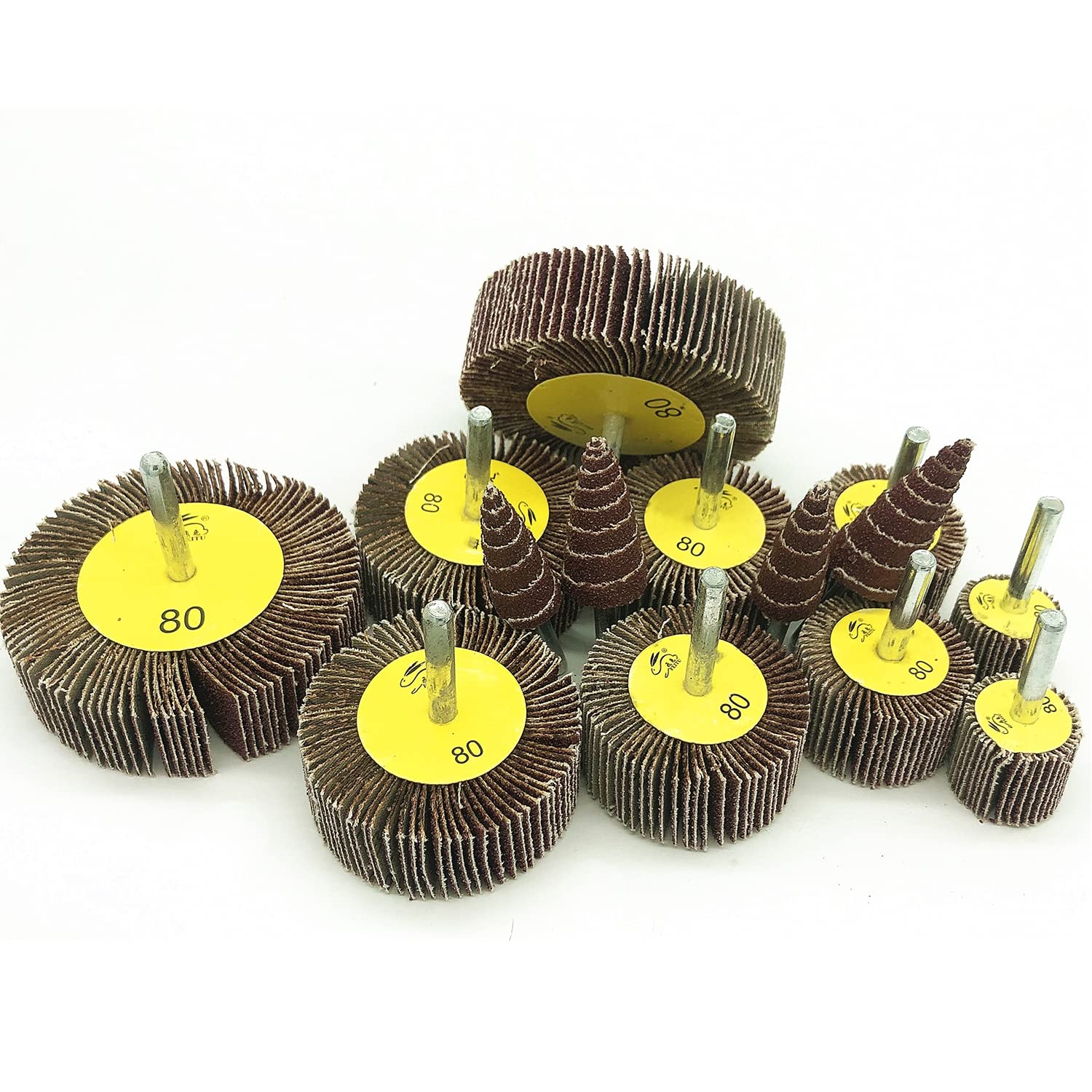 FEIHU 14 pcs Flap Wheel Set.Abrasive wheel set.Polishing disc 7 different sizes diameter 80/60/50/40/30/25/16 for Drills different materials 80 grains electric drill rotary tool sandpaper drill - Image 4