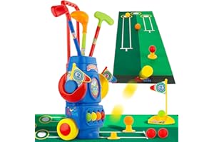 ToyVelt Toddler Golf Set - Kids Golf Clubs with 6 Balls, 4 Golf Sticks, 2 Practice Holes and a Putting Mat - Promotes Physical & Mental Development (Blue)