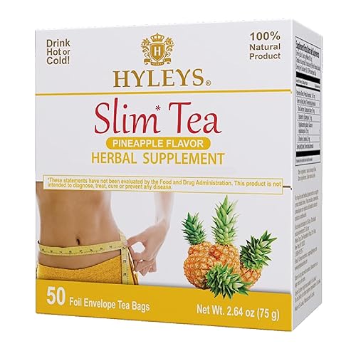 Hyleys Slim Tea Weight Loss Herbal Supplement with Pineapple - Cleanse and Detox - 50 Tea Bags (6 Pack)