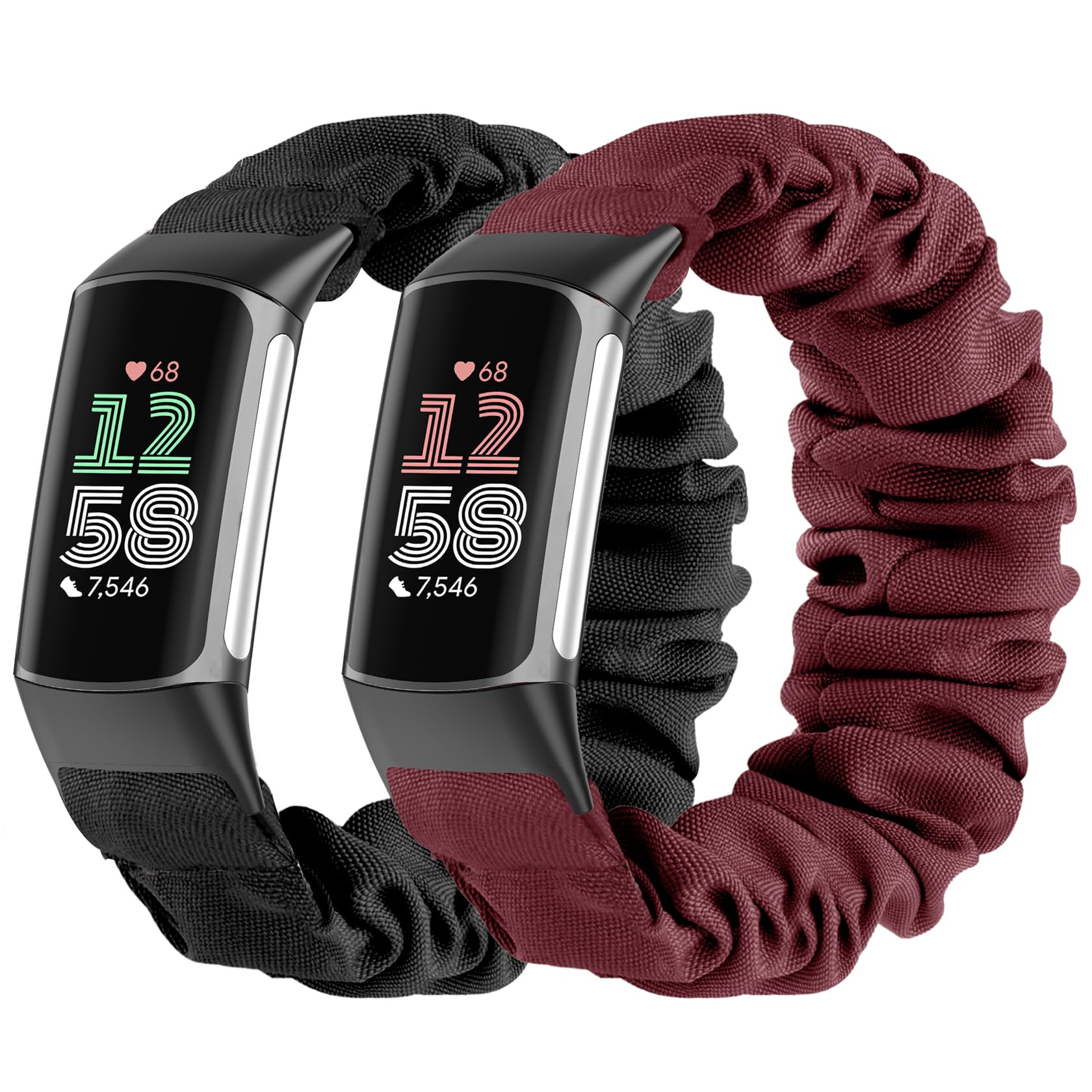 Folavii 2 Pack Compatible with Fitbit Charge 6 Bands/Fitbit Charge 5 Bands for Women Men, Stretchy Scrunchie Elastic Fabric Strap Sport Wristbands Replacement for Fitbit Charge 5/6 Smartwatch, Small