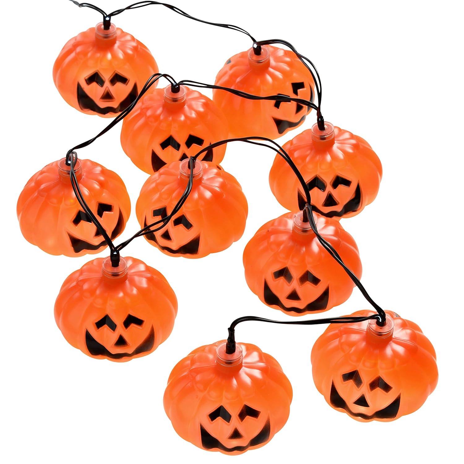 WeRHalloween Pumpkin Light string with 10 White LED Lights Orange